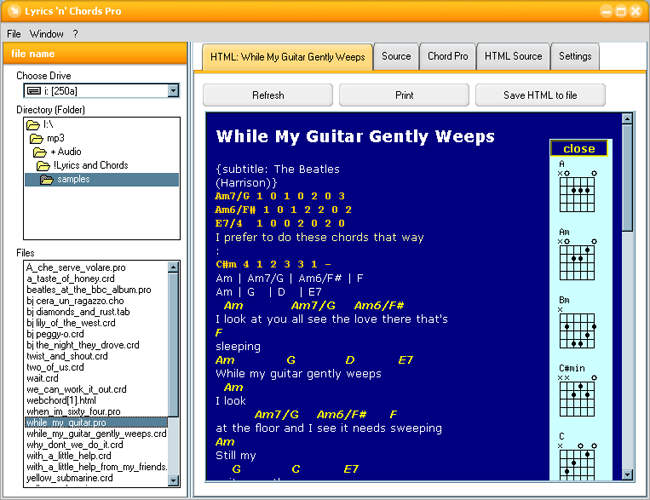 Lyrics n chords interface